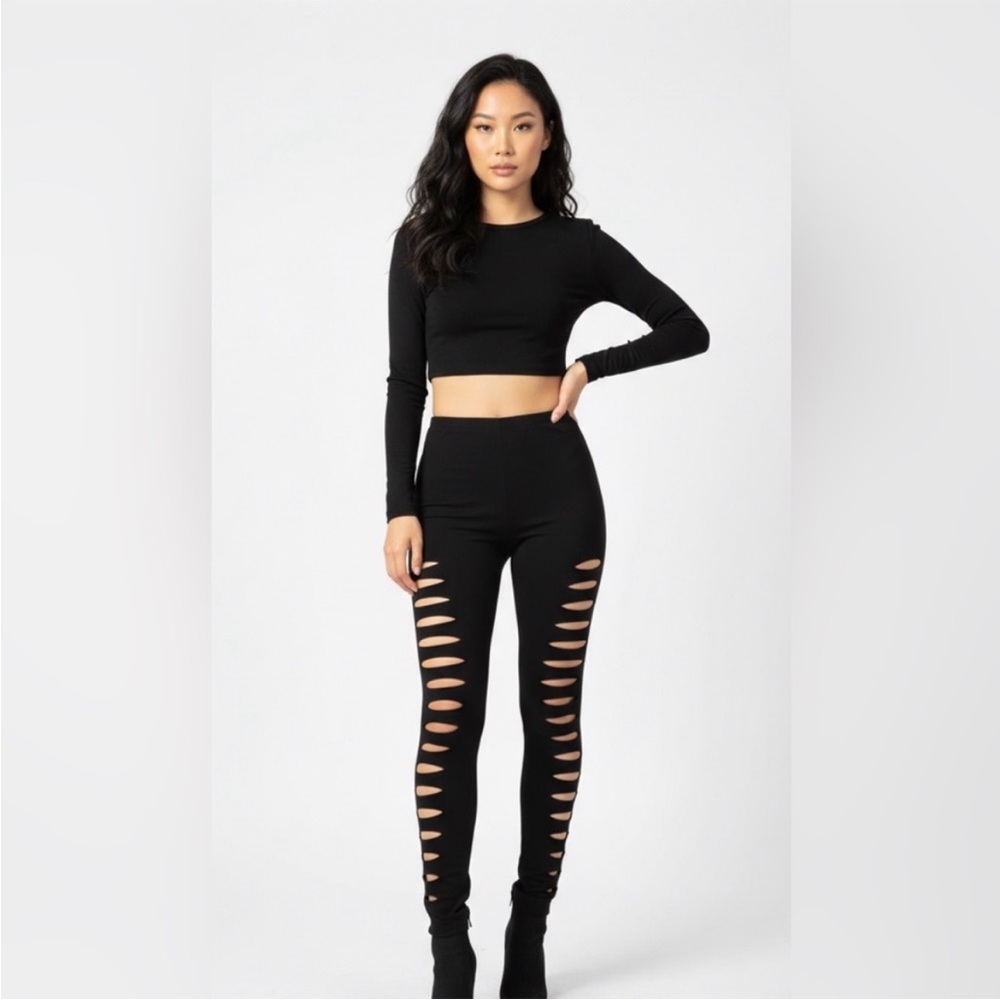 American Apparel Black Cut-Out High-Waisted Leggins